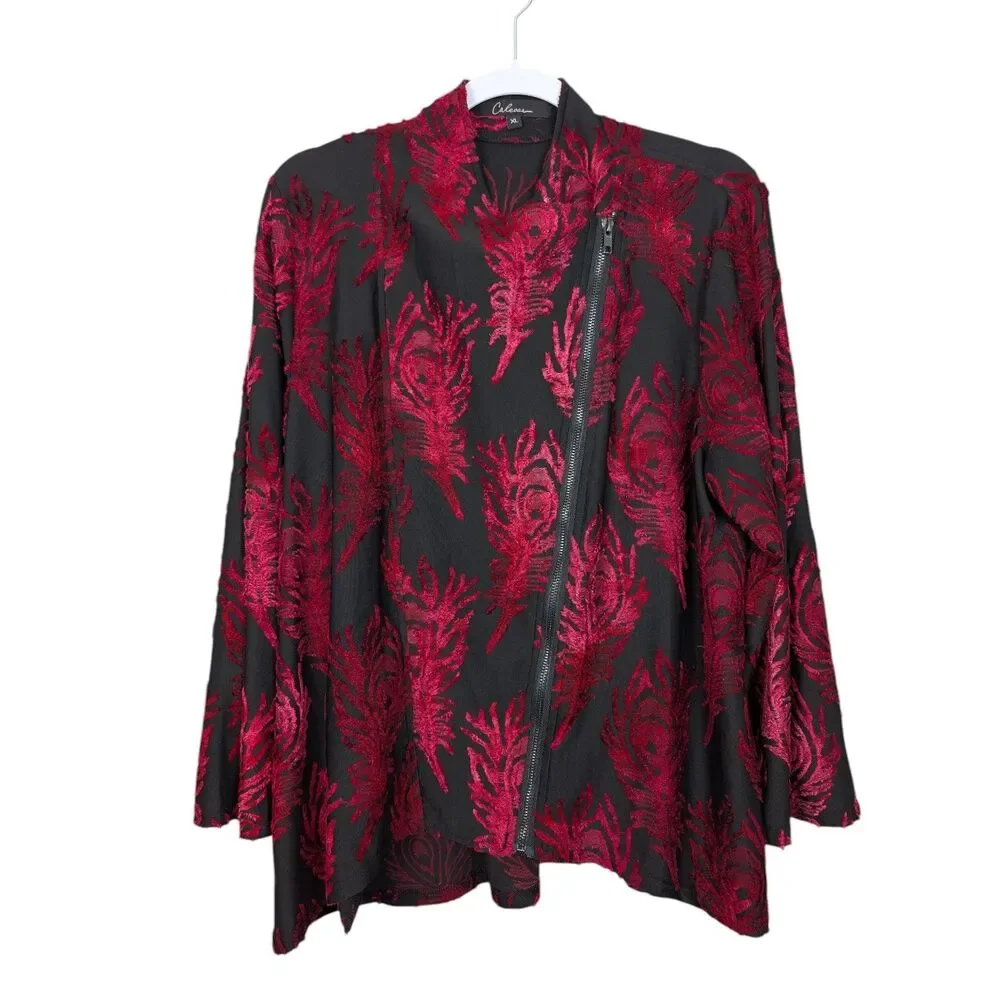 Calessa Embroidered Asymmetric Zip Stretch Jacket Top Size XL